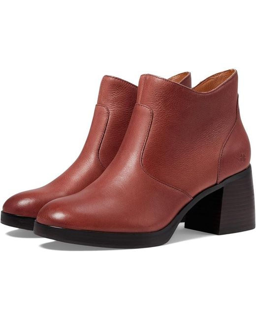 Lucky Brand Red Quinlee Boots Henna Leather Block Heel Ankle Bootie Jobb1649