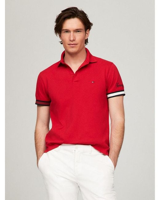 Tommy Hilfiger Red Slim Fit Flag Cuff Polo for men
