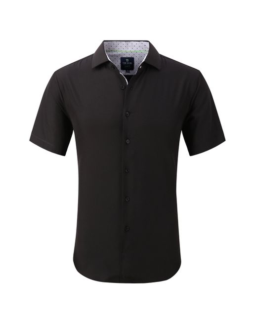 Tom Baine Black Slim Fit Performance Short Sleeve Solid Button Down for men