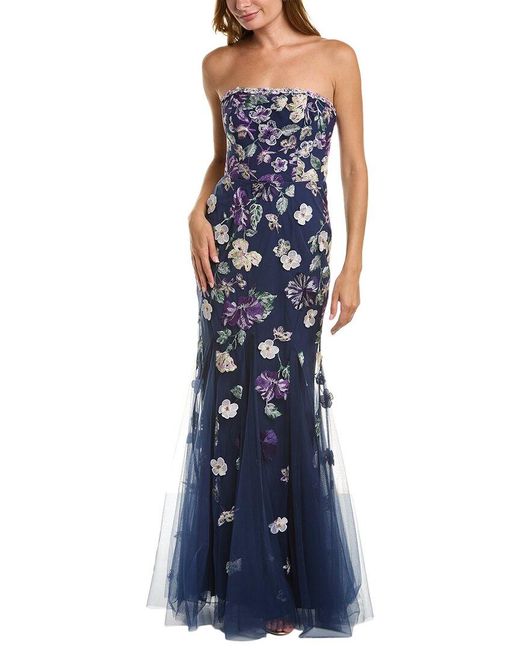 Marchesa Notte Strapless Floral Gown In Blue Lyst 2879