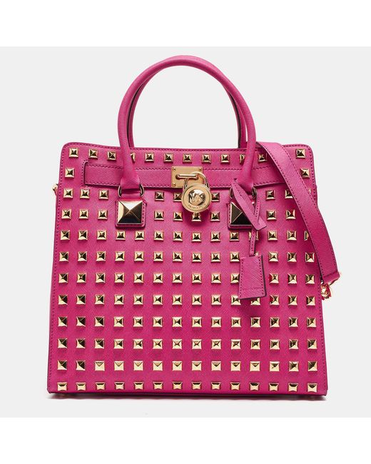 MICHAEL Michael Kors Pink Leather Studded Large North South Hamilton Tote