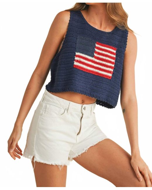 Klesis Blue Usa Flag Knitted Crop Tank