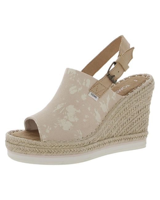 TOMS Natural Monica Canvas Ankle Strap Wedge Heels