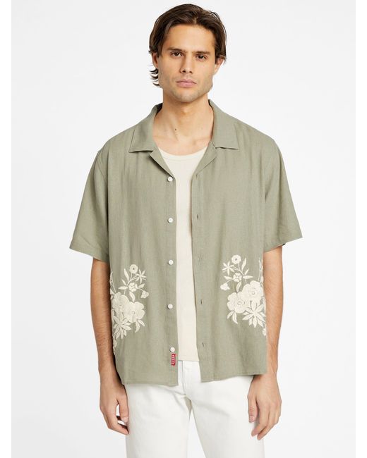 Guess Factory Green Eco Gaudi Embroidered Linen Shirt for men
