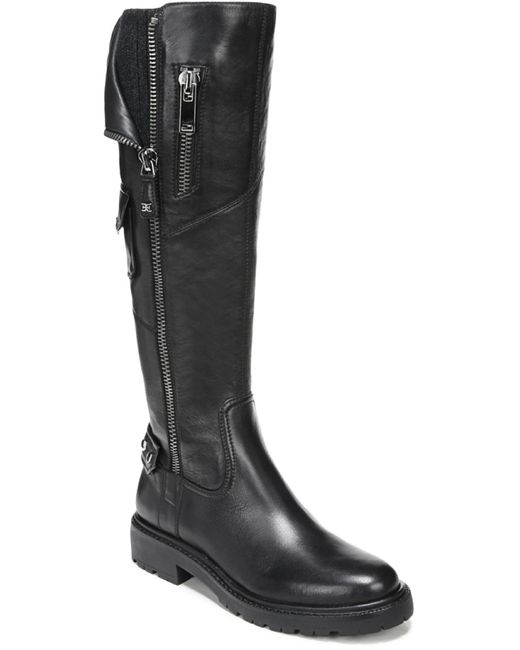 Sam Edelman Lacy Leather Kneehigh Motorcycle Boots in Black Lyst