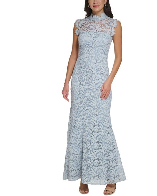 Eliza J Blue Lace Long Evening Dress