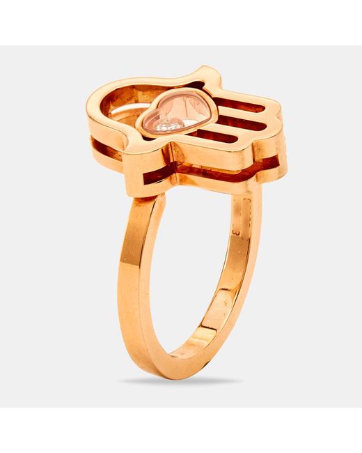 Chopard Orange Good Luck Charm Hamsa Hand Diamond 18k Rose Ring