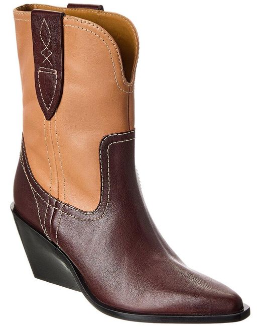 Free People Brown Pitchfork Point Leather Western Boot