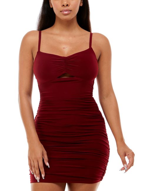 B Darlin Red Juniors Front Cut Out Ruched Sides Bodycon Dress
