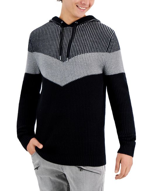INC Gray Hooded Stripes Hooded Sweater for men