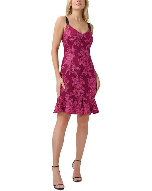 Adrianna Papell Red Sequined Mini Cocktail And Party Dress