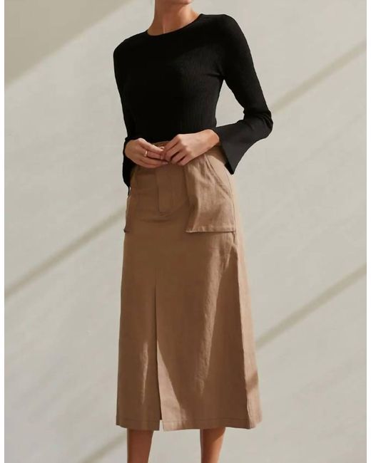 Crescent Brown Twill Midi Skirt With Willow Pockets