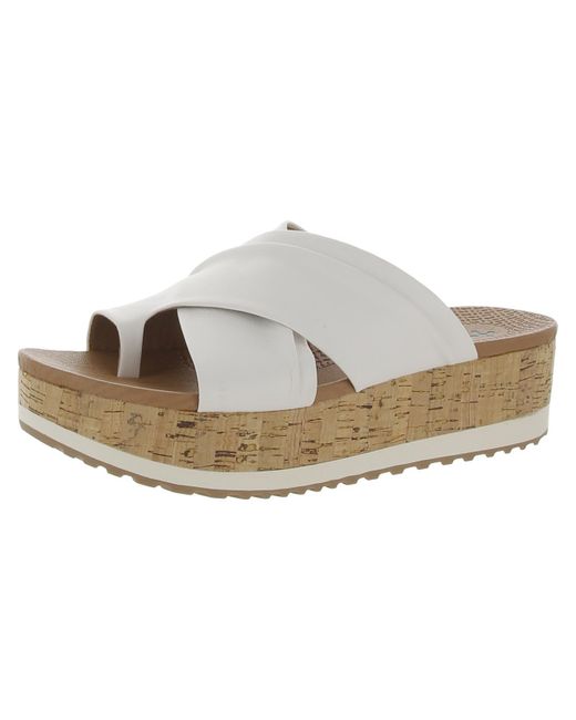 BareTraps White Holly Faux Leather Round Toe Wedge Sandals