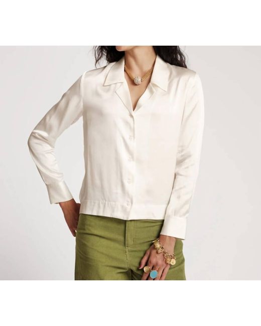 Frances Valentine White Katherine Button-down Silk Shirt