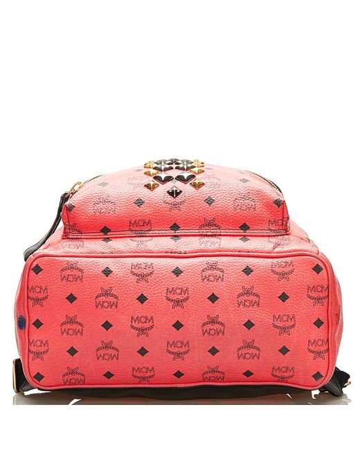 MCM Red Visetos Canvas Backpack Bag (pre-owned)