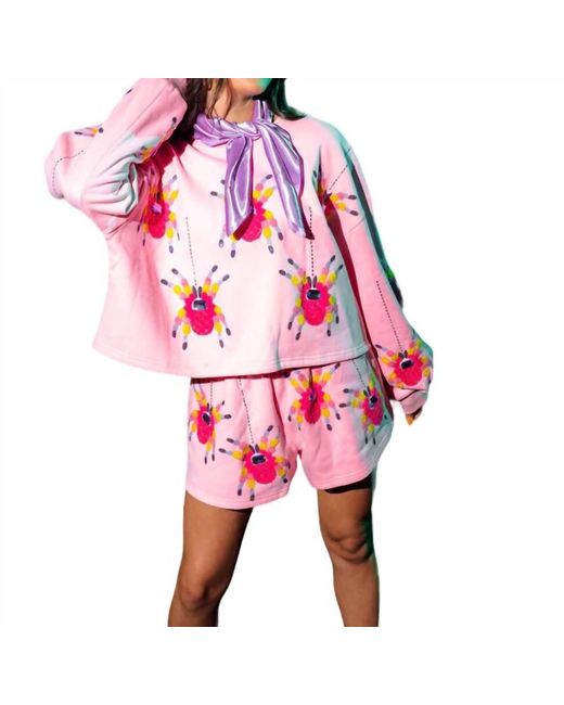 Queen Of Sparkles Pink Scattered Spider Shorts