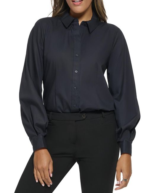 Calvin Klein Black Collar Long Sleeve Button-down Top