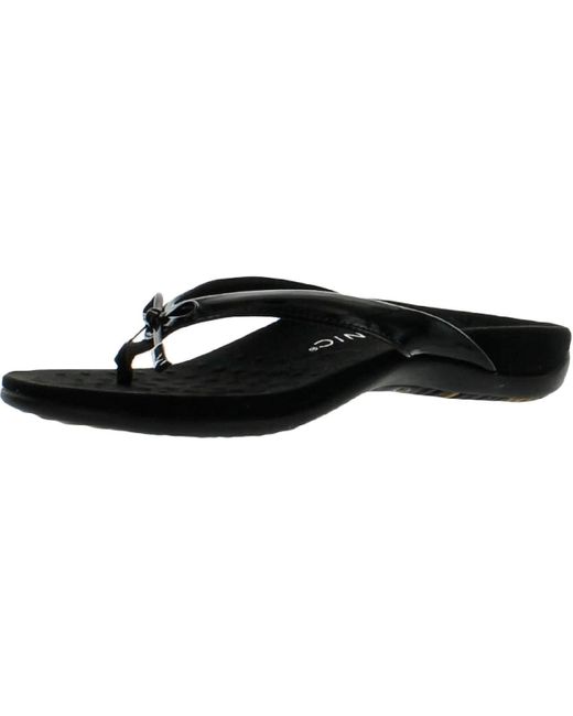 Vionic Black Bella Faux Leather Slip On Thong Sandals