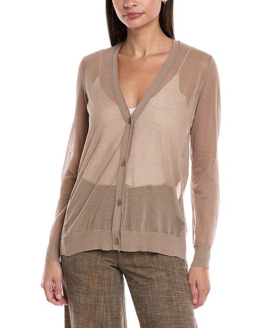 Lafayette 148 New York Brown V-Neck Button Front Wool-Blend Cardigan