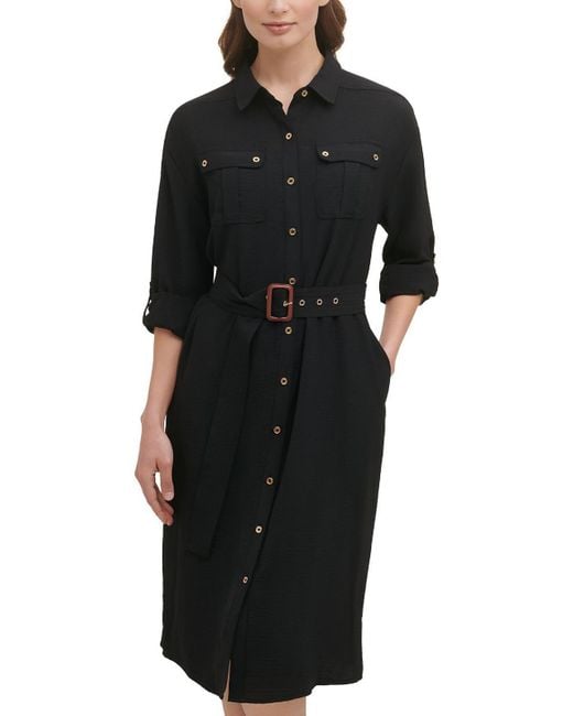 Calvin Klein Belted Midi Shirtdress in Black | Lyst