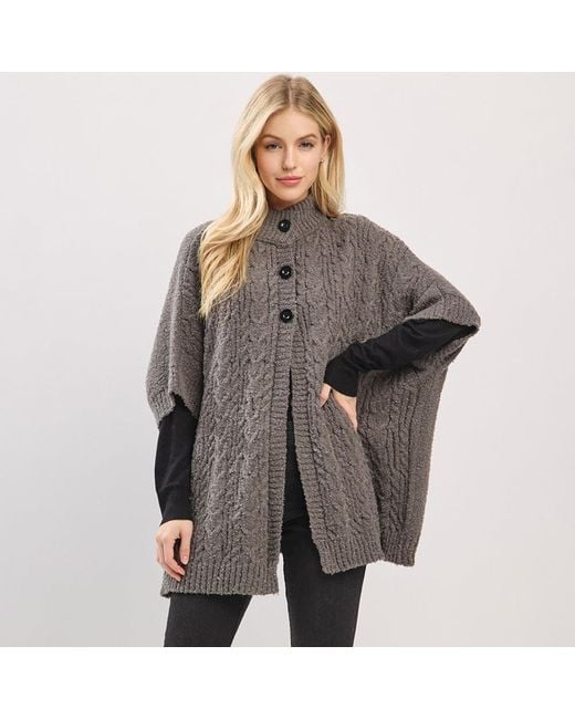 TRUEDAMES Gray Button Front Knit Poncho