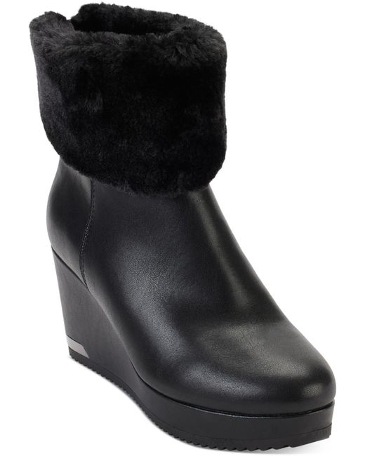 DKNY Black Nadra Faux Leather Wedge Boots