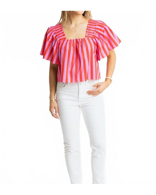 Karlie Red Stripe Square Neck Poplin Top
