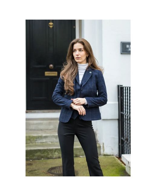 Oliver Tweed Infinity Leather Blue Tailored Fit 2 Piece Set Tweed Formal Blazer Waistcoat