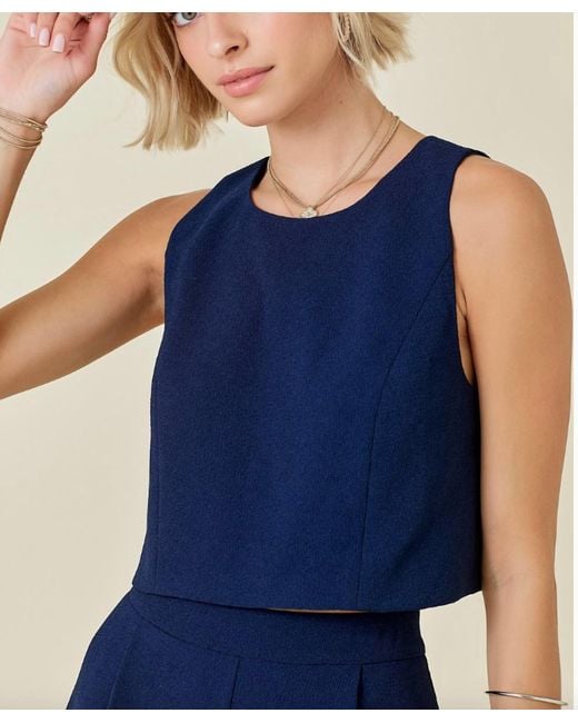 Day + Moon Blue Crepe Sleeveless Top