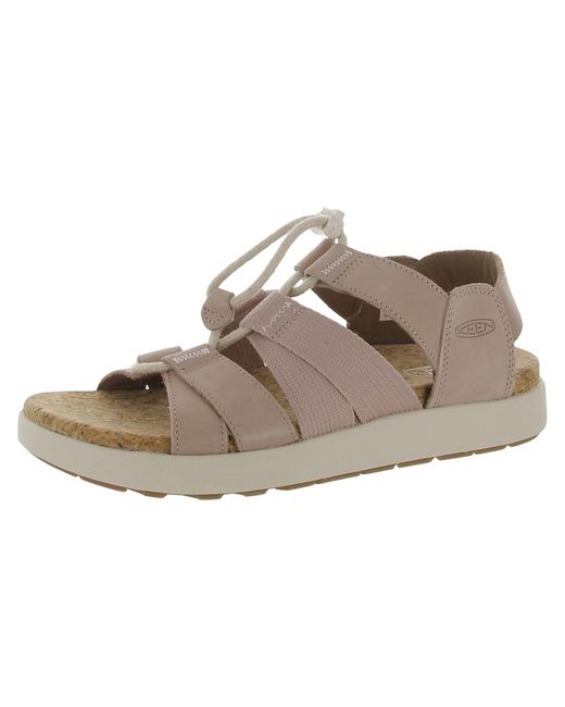 Keen Brown Elle Mixed Strap Leather Caged Slingback Sandals