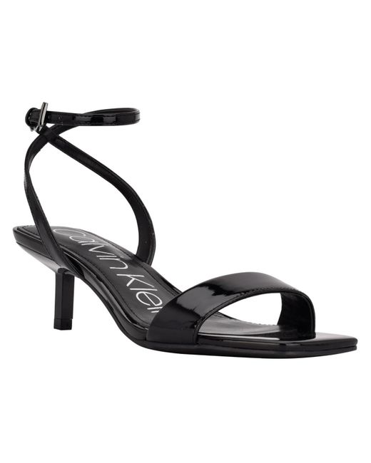 Calvin Klein Black Gerri Faux Leather Ankle Strap Heels