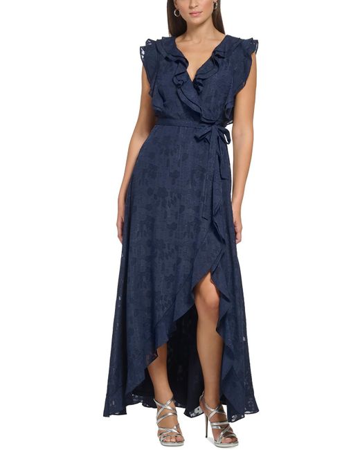 DKNY Blue Metallic Polyester Maxi Dress