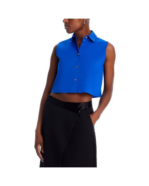 Theory Blue Crop Classic Solid Cotton Button-Down Top