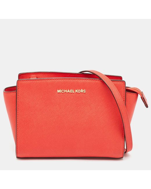 MICHAEL Michael Kors Red Saffiano Leather Medium Selma Crossbody Bag
