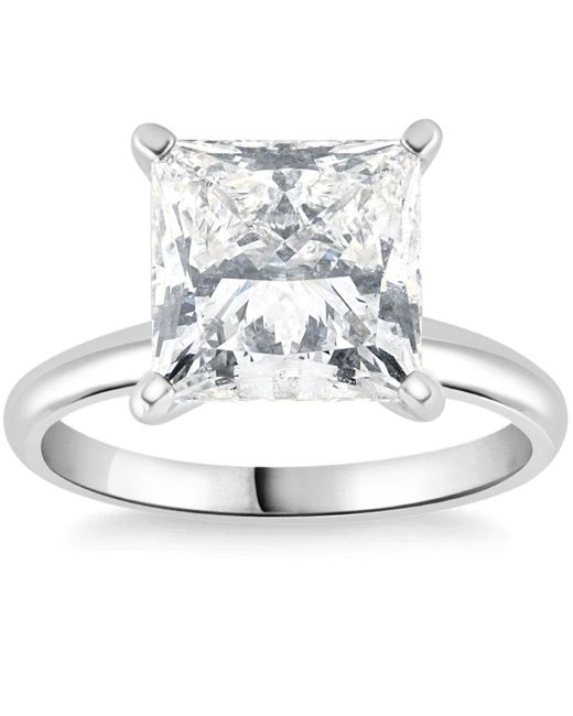 Pompeii3 Metallic 2 1/2ct Princess Cut Solitaire Diamond Engagement Ring 14k White Gold Lab Grown