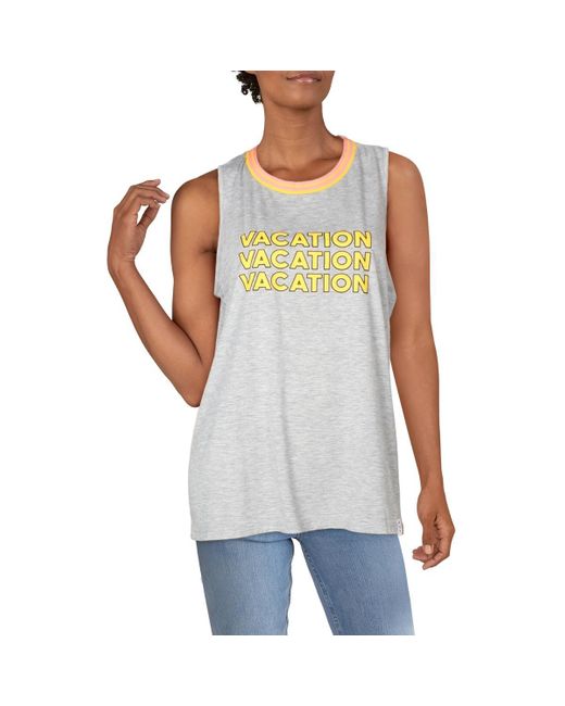 Marc New York Multicolor Vacation Graphic Ribbed Trim Tank Top