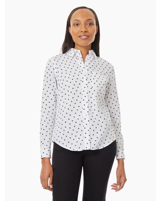 Jones New York White Dotted Easy-care Button-up Shirt