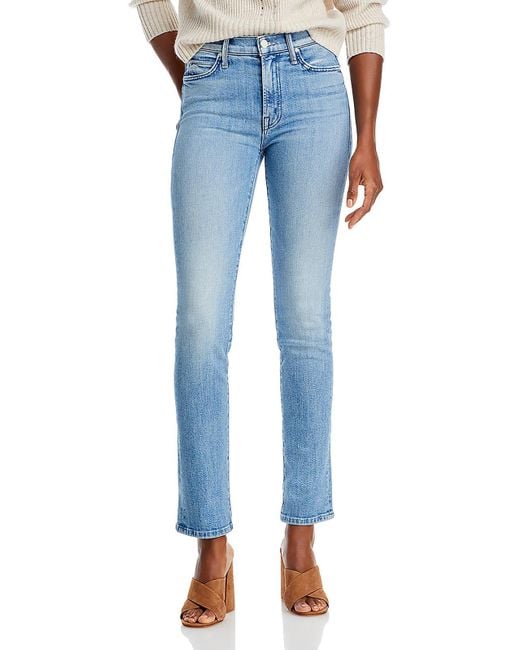Mother Blue The Rascal Medium Wash Distressed Slim Jeans