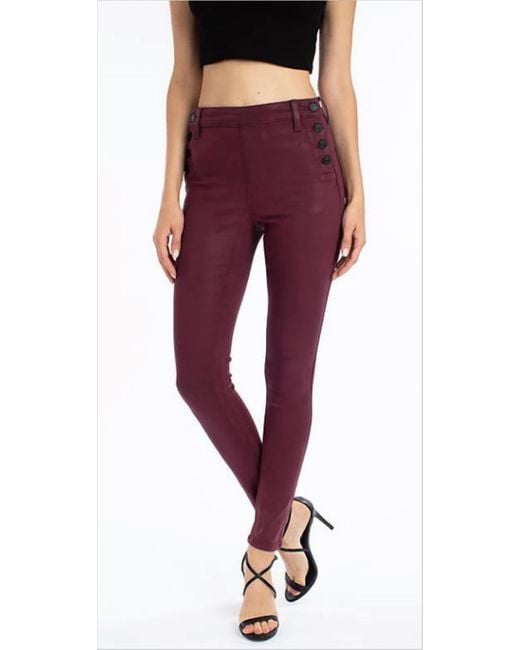 Kancan Red High Rise Faux Leather Button Jeans