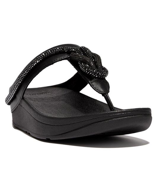 Fitflop Black Fino Leather Toe Post Sandal