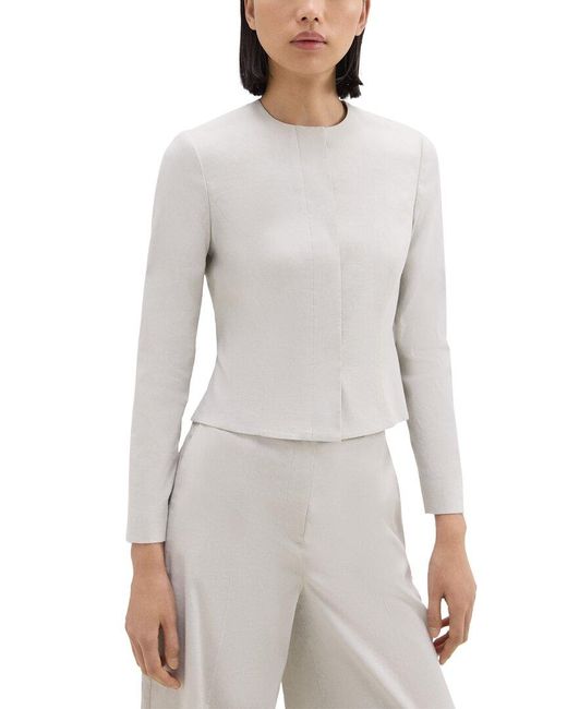 Theory Women's Easy Linen V-Neck Long Sleeve Sweater - Casual Pullover Top - View #14