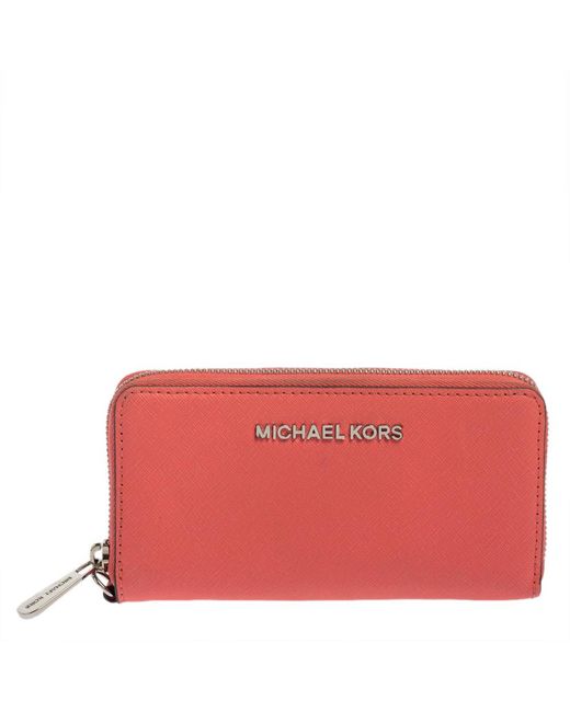 Michael Kors Red Leather Zip Around Wristlet Wallet