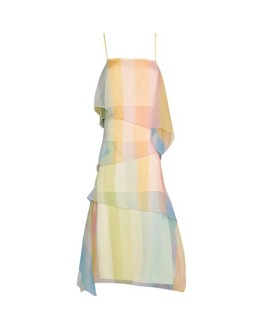 Staud Yellow Kyla Tiered Square Neck Gown Cocktail Dress Coastal Ombre