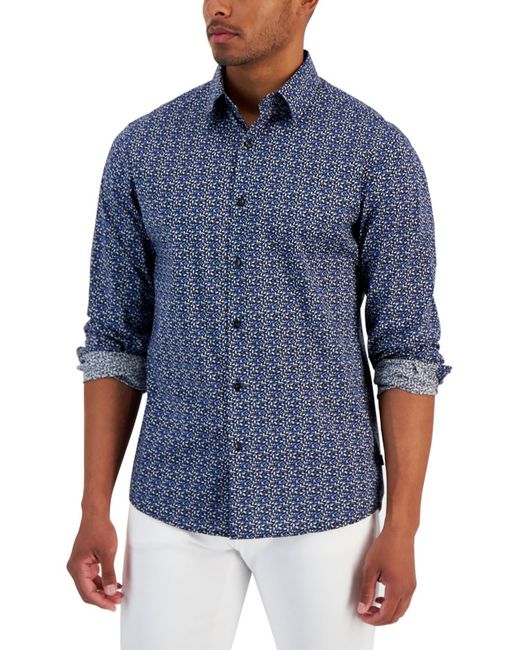 Michael Kors Blue Printed Stretch Button-down Shirt for men