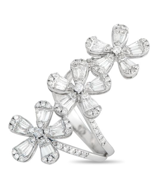 Non-Branded White Lb Exclusive 14k Gold 2.0ct Diamond Triple Flower Split Ring Rn31638