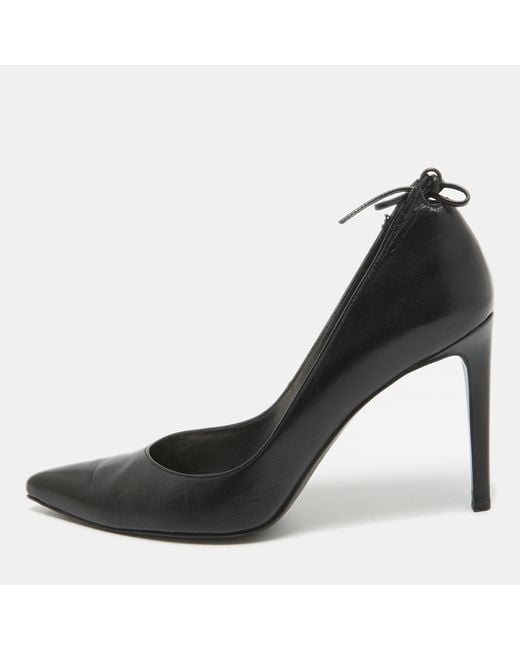 Stuart Weitzman Black Leather Bow Pointed Toe Pumps