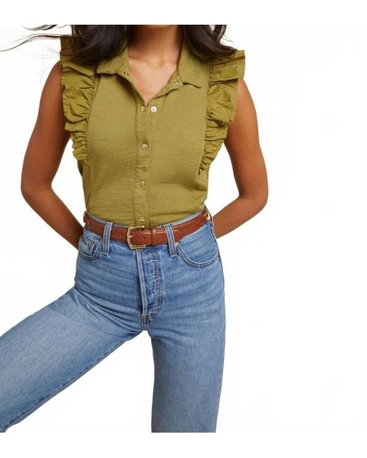 Nation Ltd Blue Archer Ruffle Button Top