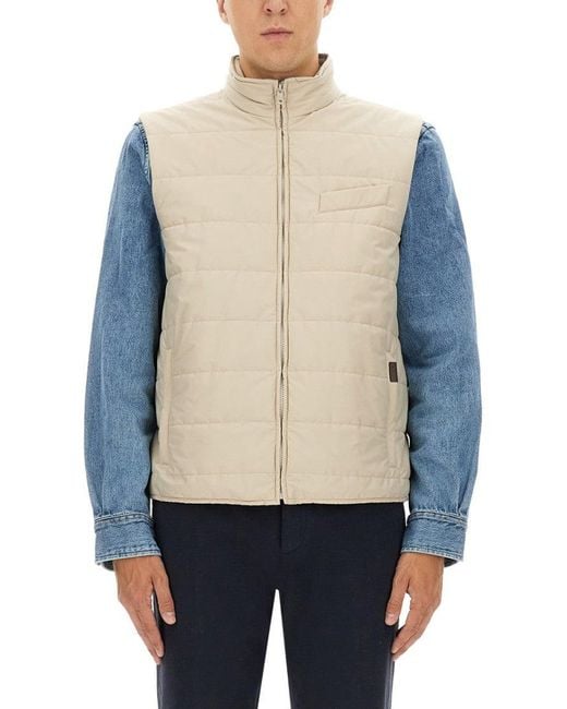 Fay Men's Blue Quilted Vest With High Collar And Padded Texture