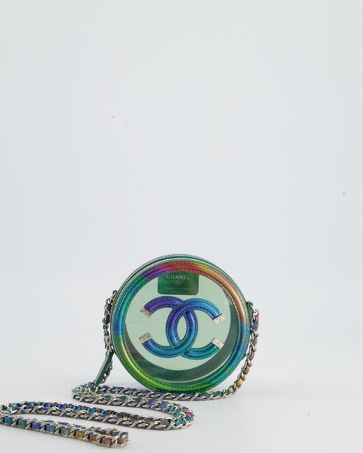 Chanel Green Rainbow Filigree Pvc Cc Mini Round Crossbody Bag With Silver Hardware