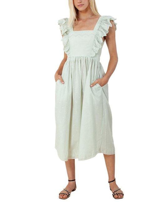 Hale Bob Green Solid Eyelet Midi Dress